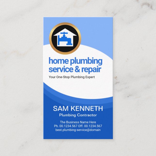 Blue Water Waves Curvature Plumbing Contractor Business Card (Front)