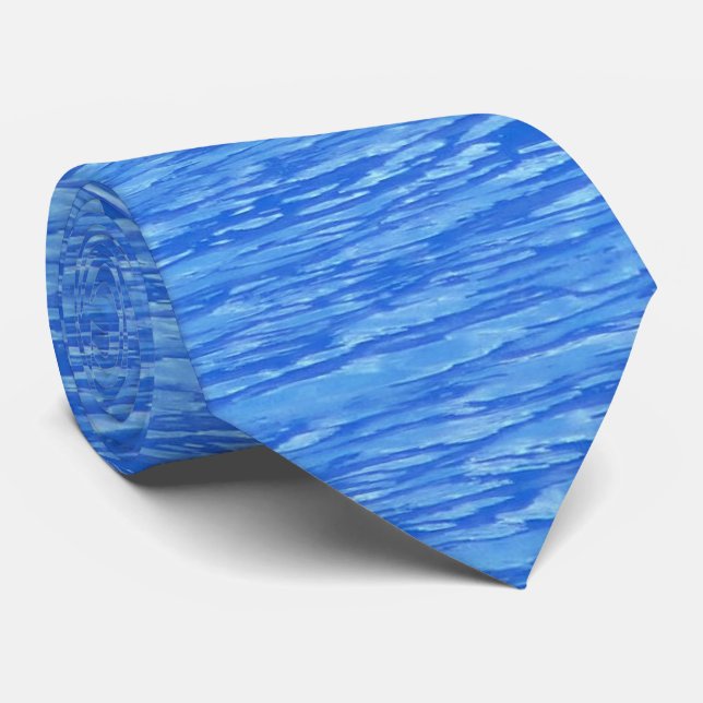 Blue Water Waves Pattern Tie (Rolled)