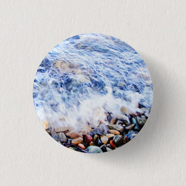Blue water waving 1 inch round button (Front)