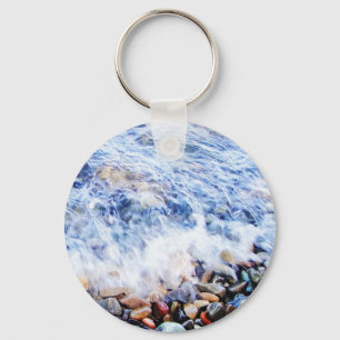 Blue water waving Button Keychain
