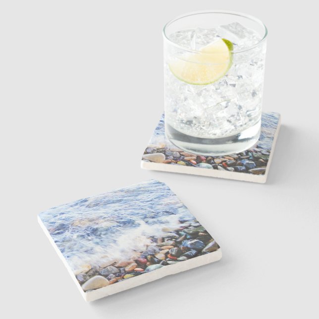Blue water waving stone coaster (Side)