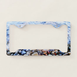 Blue water with colourful stones license plate frame