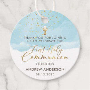 Blue Watercolor 1st Holy Communion Thank You Favour Tags