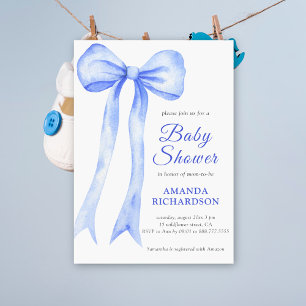 Blue Watercolor a Bow Boy Baby Shower Invitation