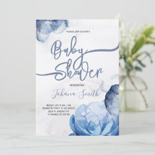 Blue Watercolor Abstract Baby Shower Invitation