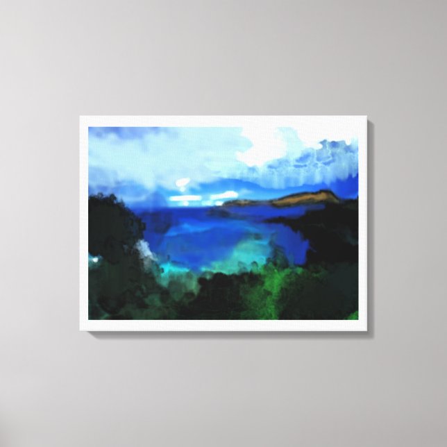 Blue Watercolor Abstract Landscape Canvas Print (Front)