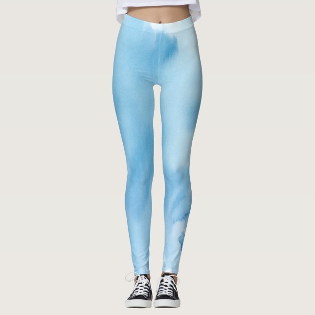 Blue Watercolor Abstract Leggings (Front)