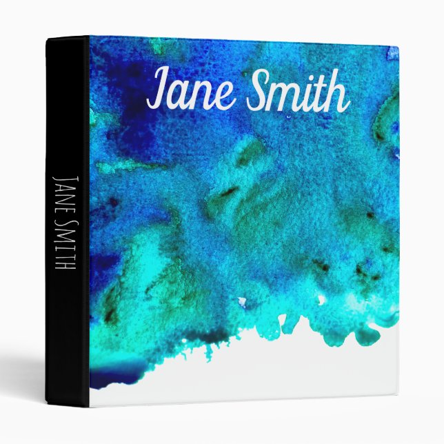 Blue watercolor abstract ocean design binder (Front/Spine)