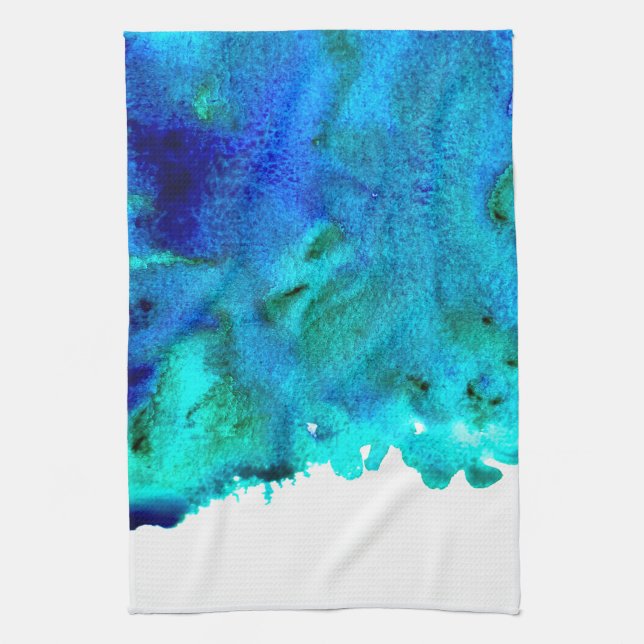 Blue watercolor abstract ocean design kitchen towel (Vertical)