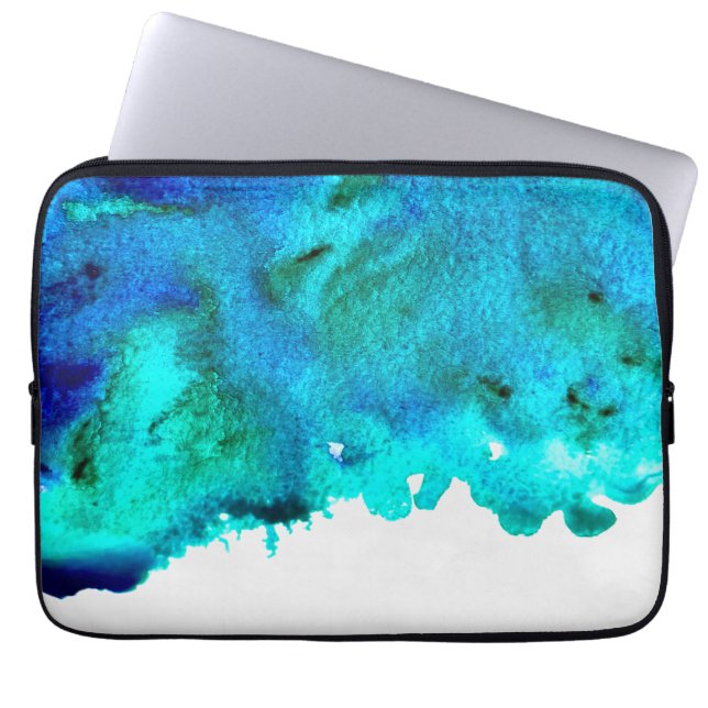 Blue watercolor abstract ocean design laptop sleeve (Front)