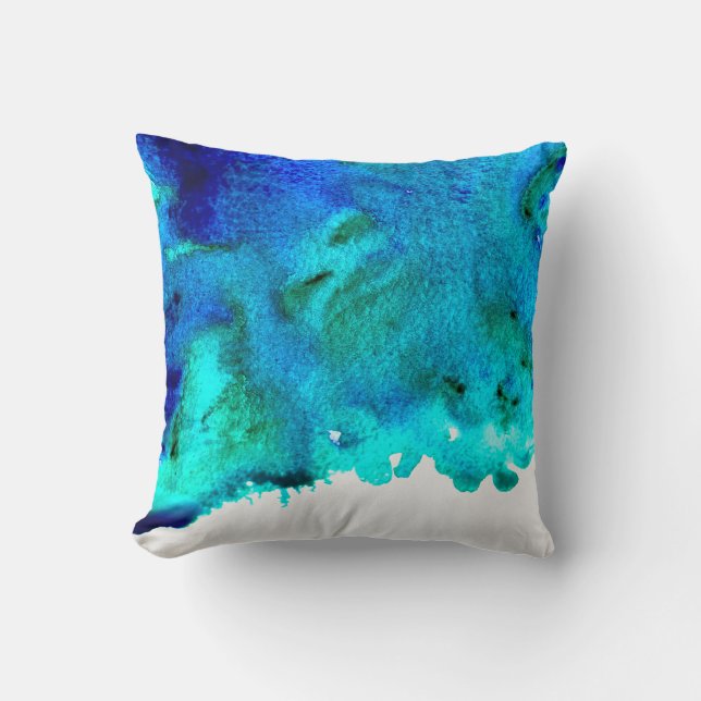 Blue watercolor abstract ocean design throw pillow (Front)