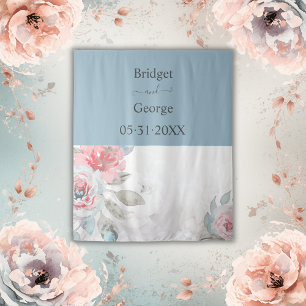 blue watercolor abstract peony rose wedding tapestry
