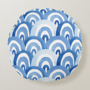 Blue Watercolor: Abstract Sea Waves Round Pillow