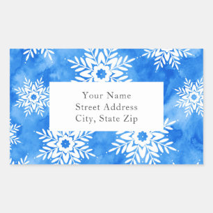 Blue Watercolor Abstract Snowflakes Label