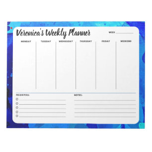 Blue Watercolor Abstract Weekly To Do List Notepad