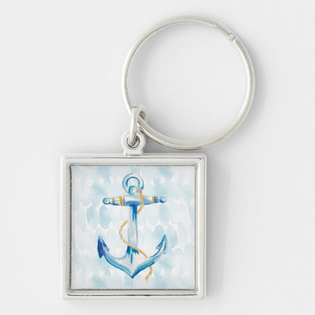 Blue Watercolor Anchor Keychain (Front)