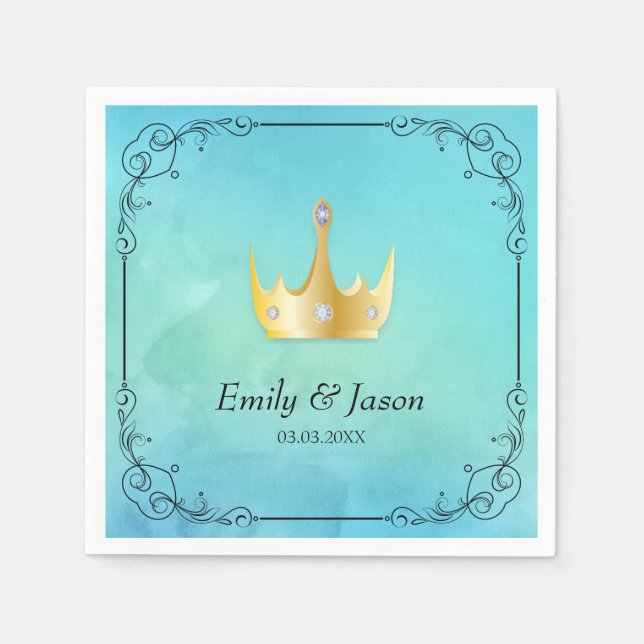 Blue Watercolor And Crown Napkin (Front)