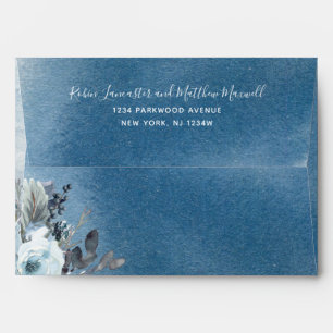 Blue Watercolor and Floral, Return Address Flap Envelope