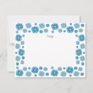 Blue Watercolor and Pen Asters Garland Frame Card