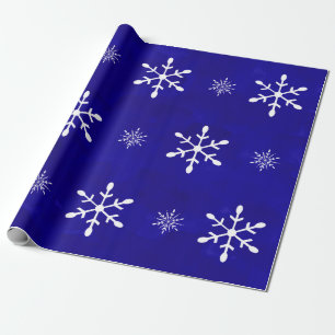 Blue Watercolor and White Snowflakes   Christmas Wrapping Paper