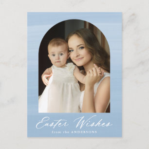 Blue Watercolor Arch 2 Photo Easter Wishes Holiday Postcard