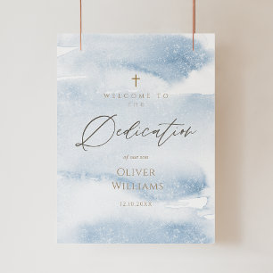 Blue Watercolor Baby Boy Dedication Welcome Poster