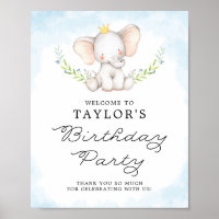 Blue Watercolor Baby Elephant Birthday Welcome