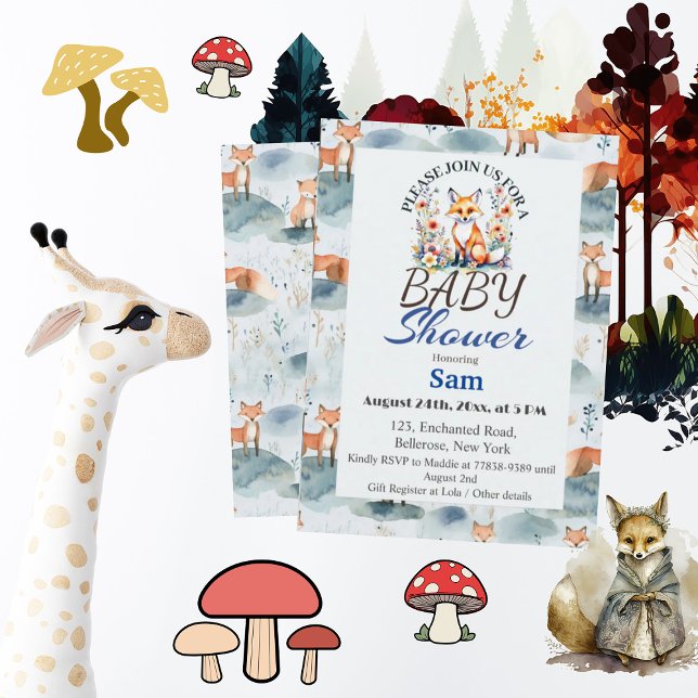 Blue Watercolor Baby Fox Baby Shower Invitation (Creator Uploaded)