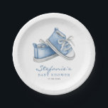 Blue Watercolor Baby Shoes It's a Boy Baby Shower Paper Plate<br><div class="desc">Invite guests to your event with these customizable baby shower paper plates. It features watercolor illustration of adorable blue baby booties. Personalize by adding your details. These blue baby shower paper plates are perfect for It's a Boy baby showers.</div>