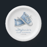 Blue Watercolor Baby Shoes It's a Boy Baby Shower Paper Plate<br><div class="desc">Invite guests to your event with these customizable baby shower paper plates. It features watercolor illustration of adorable blue baby booties. Personalize by adding your details. These blue baby shower paper plates are perfect for It's a Boy baby showers.</div>