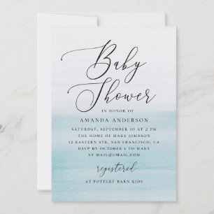 Blue Watercolor Baby Shower   Elegant Coastal Invitation