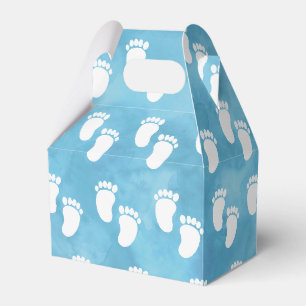 Blue Watercolor Baby Shower Footprint Pattern Favor Box
