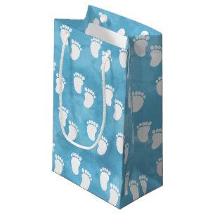 Blue Watercolor Baby Shower Footprint Pattern Small Gift Bag