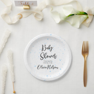Blue Watercolor Baby Shower,  Oh Boy Baby Shower Paper Plate