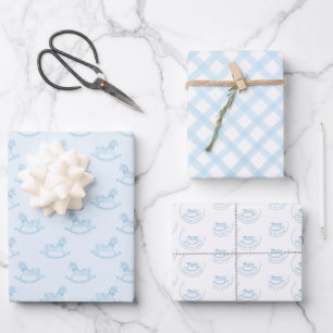 Blue Watercolor Baby Shower  Wrapping Paper Sheet