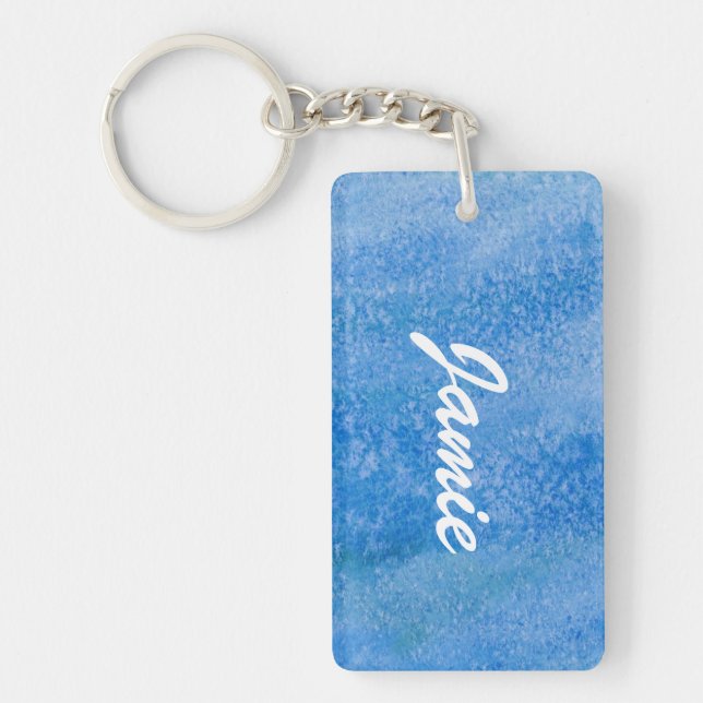 Blue Watercolor Background Keychain (Front)