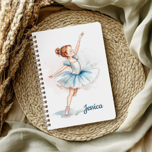 Blue Watercolor Ballerina Dancer Notebook