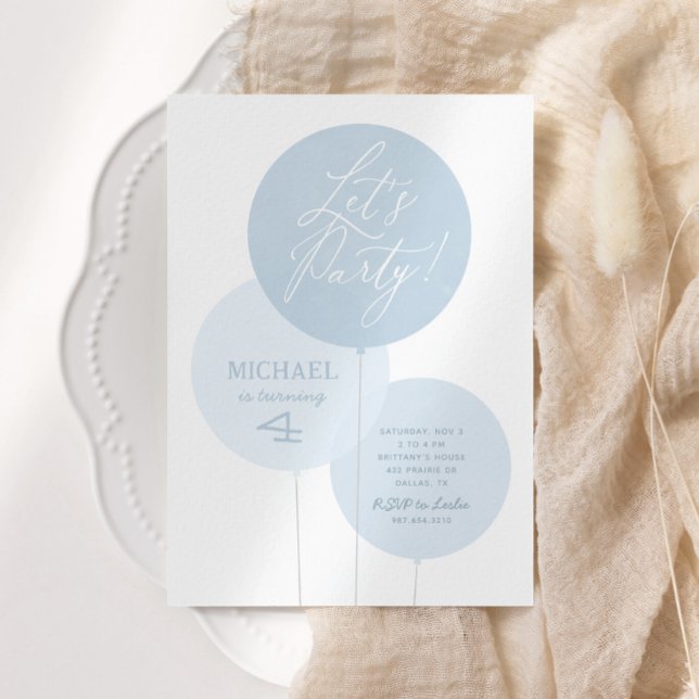 Blue Watercolor Balloon Boy Birthday Party Invitat Invitation (Creator Uploaded)