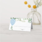 Blue watercolor balloon eucalyptus greenery label
