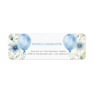Blue Watercolor Balloon Floral Boy Return Address 