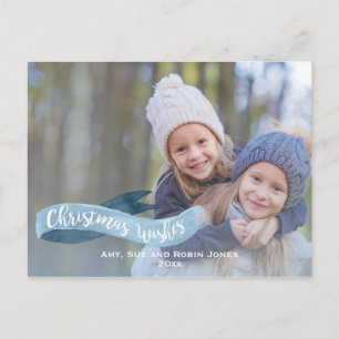 Blue Watercolor Banner Calligraphy Photo Card