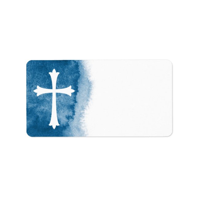Blue watercolor baptism, communion or confirmation label (Front)