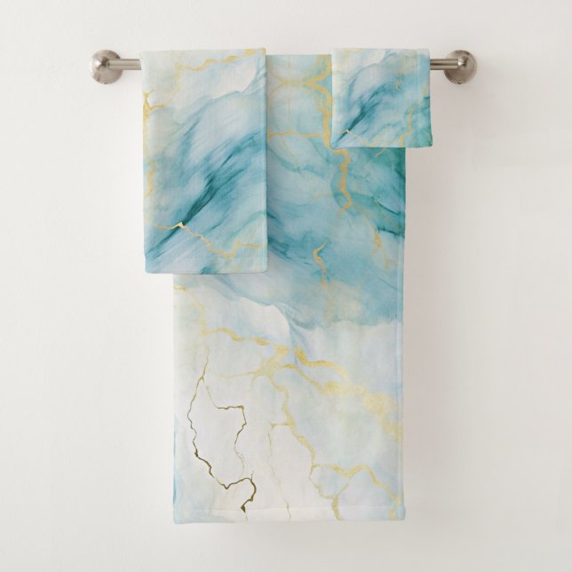 Blue watercolor bath towel set (Insitu)