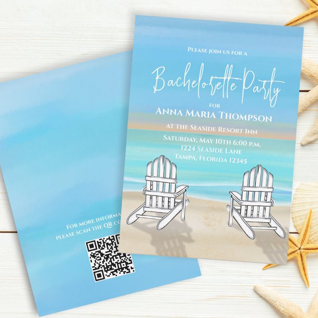Blue Watercolor Beach Bachelorette Party QR Code Invitation (Creator Uploaded)