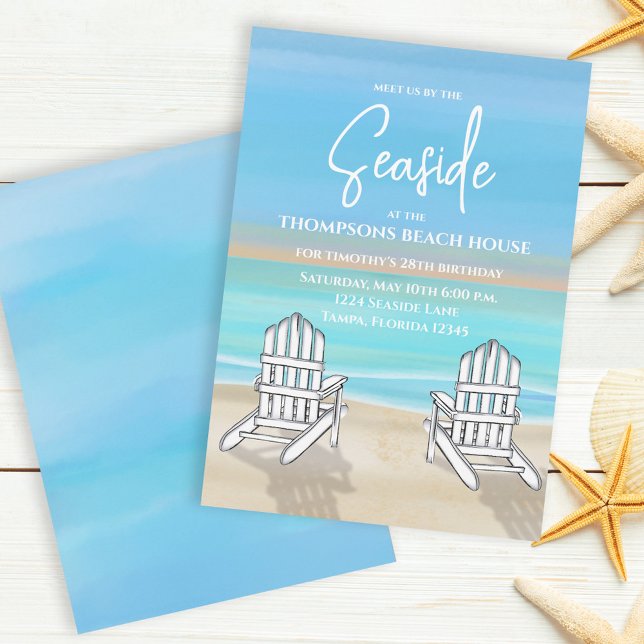 Blue Watercolor Beach Coastal Nautical Whimsical Invitation (Creator Uploaded)