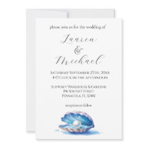 Blue Watercolor Beach Oyster Wedding