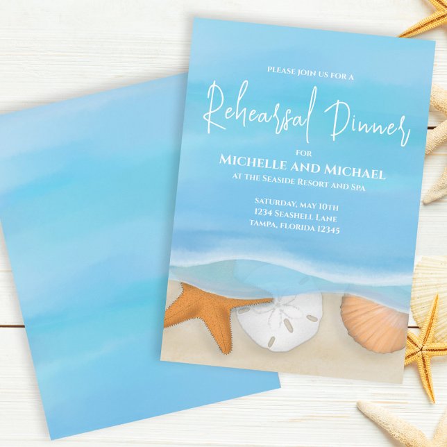 Blue Watercolor Beach Rehearsal Dinner Coastal Sea Invitation (Creator Uploaded)