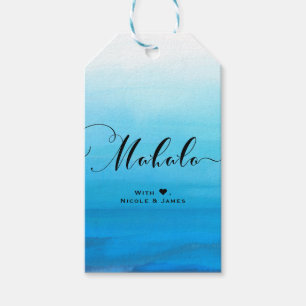 Blue Watercolor Beach Tropical Chic MAHALO ALOHA Gift Tags