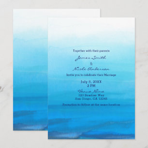Blue Watercolor Beach Tropical Wedding Invitations