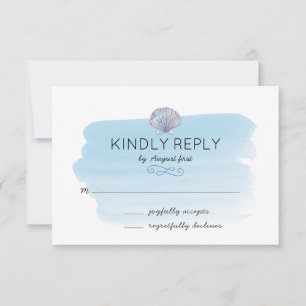 Blue Watercolor Beach Wedding Carte RSVP